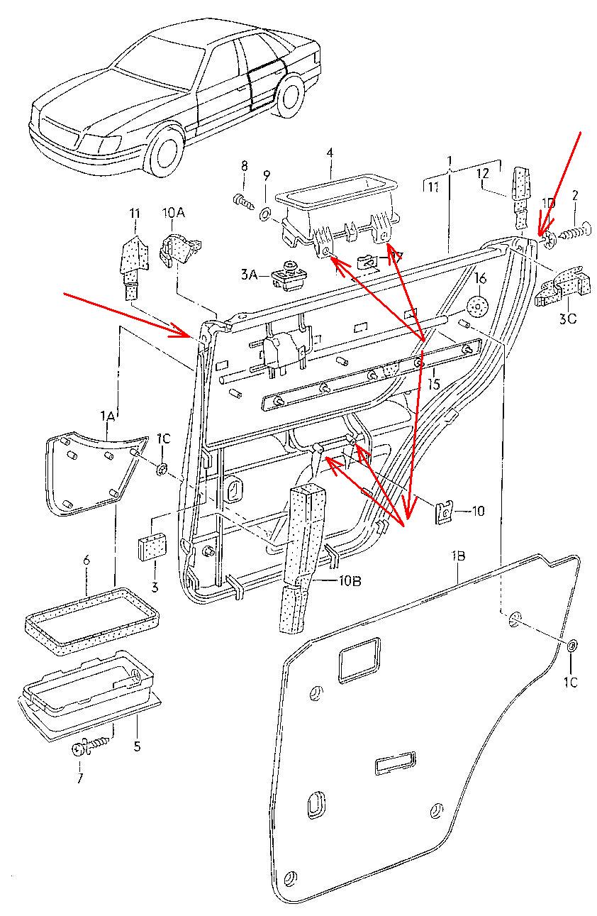 Задняя карта двери Ауди 80 б4