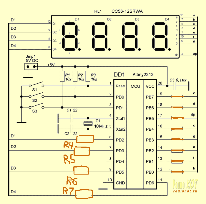 Схема часов на pic16f628a