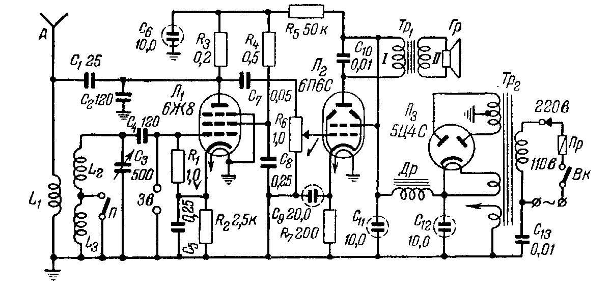 Приемник прямого усиления схема на лампах