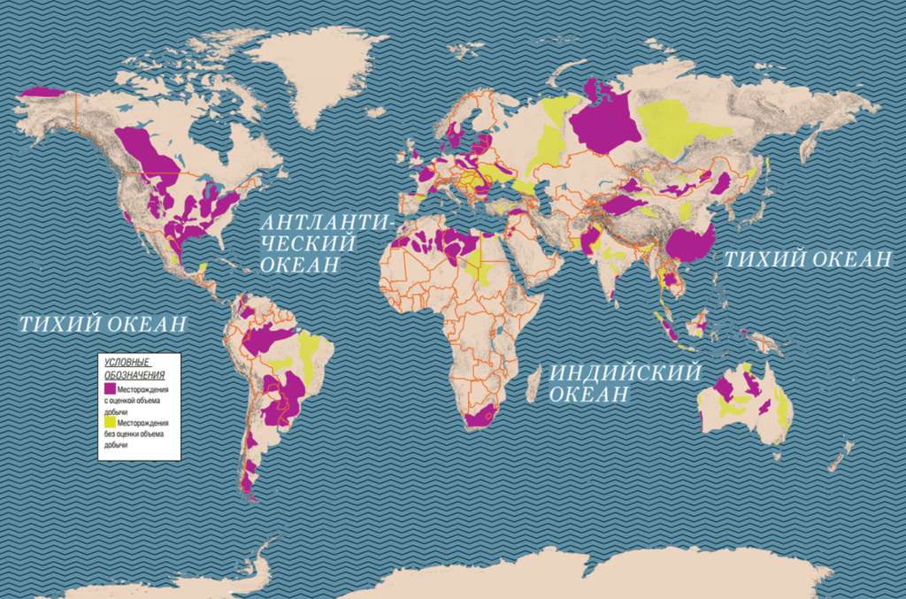 Карта месторождений нефти в мире