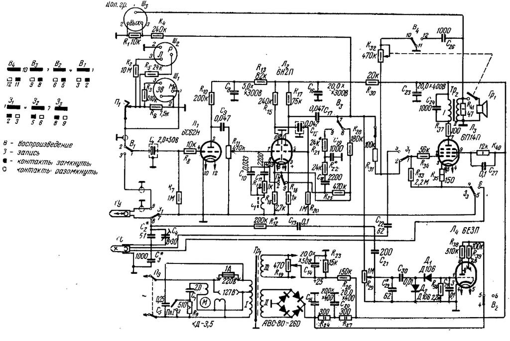 Днипро магнитофон ламповый схема