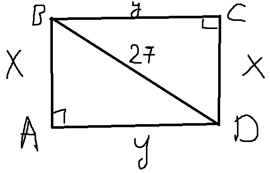 Периметр прямоугольника равен 56, а диагональ равна 27.