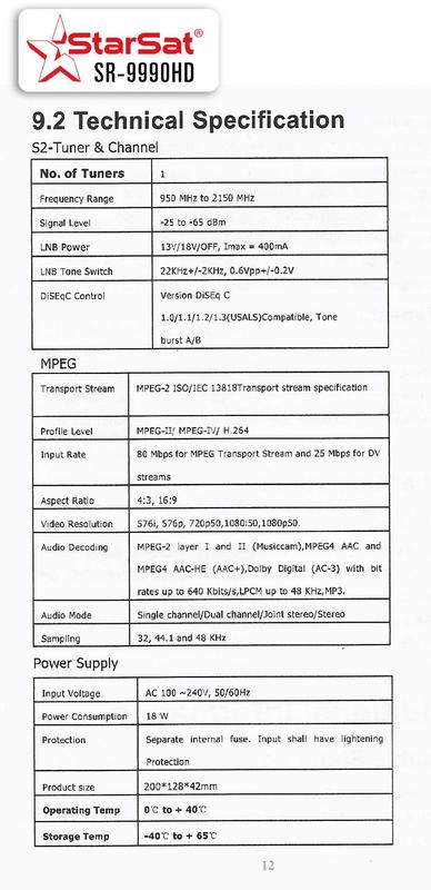  Инструкции StarSat SR-9990HD