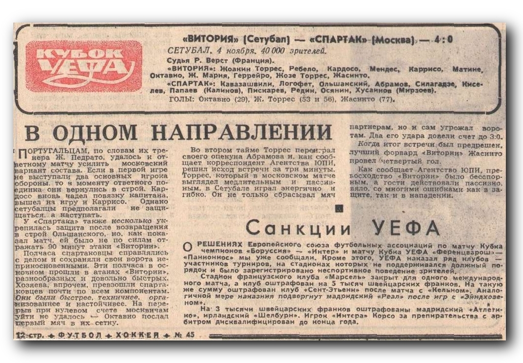 Футбол в СССР. Динамо Киев и другие советские клубы. Форум от Олега  Гриценка :: Просмотр темы - Сетубал (Португалия) - Спартак (СССР) 4:0 1/16  2 м.