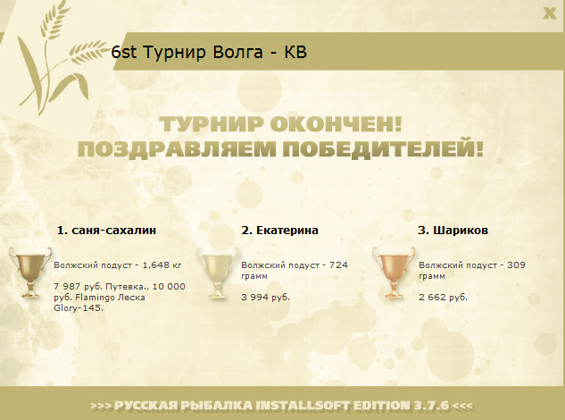 турниры • РУССКАЯ РЫБАЛКА