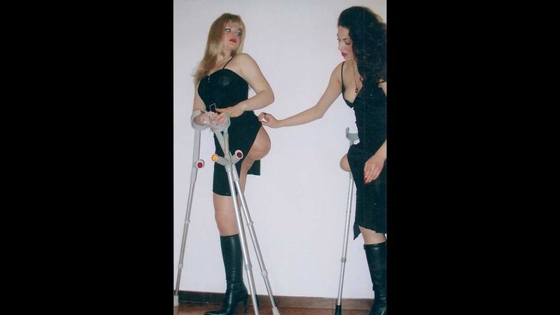 - Amputee woman on crutches! 