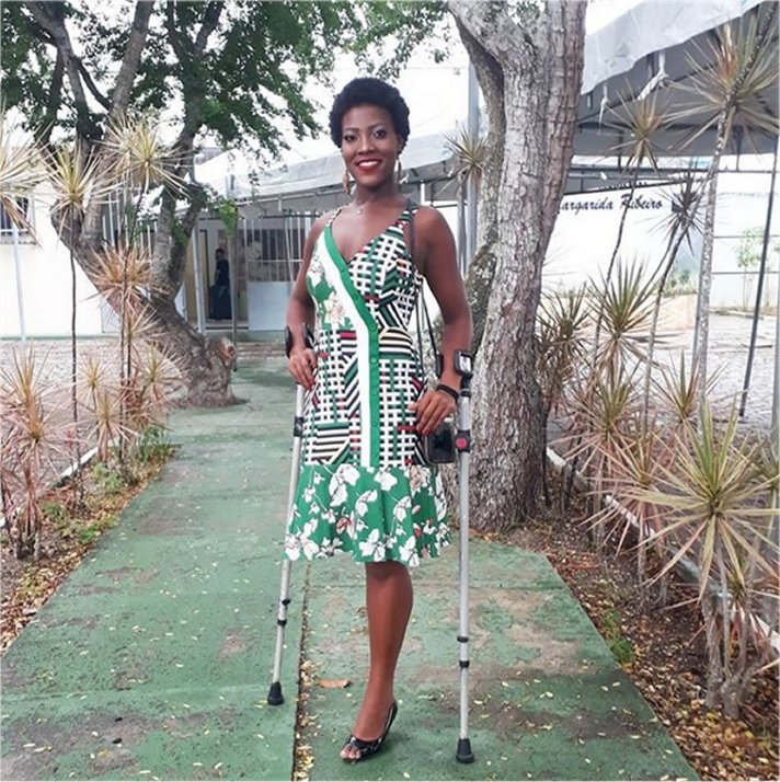 - Amputee woman on crutches! 