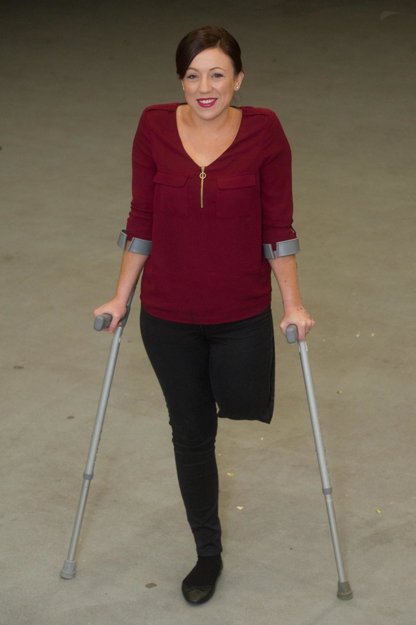 - Amputee woman on crutches! 