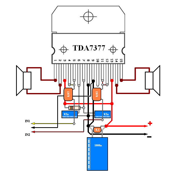 Tda7057q схема усилителя мощности