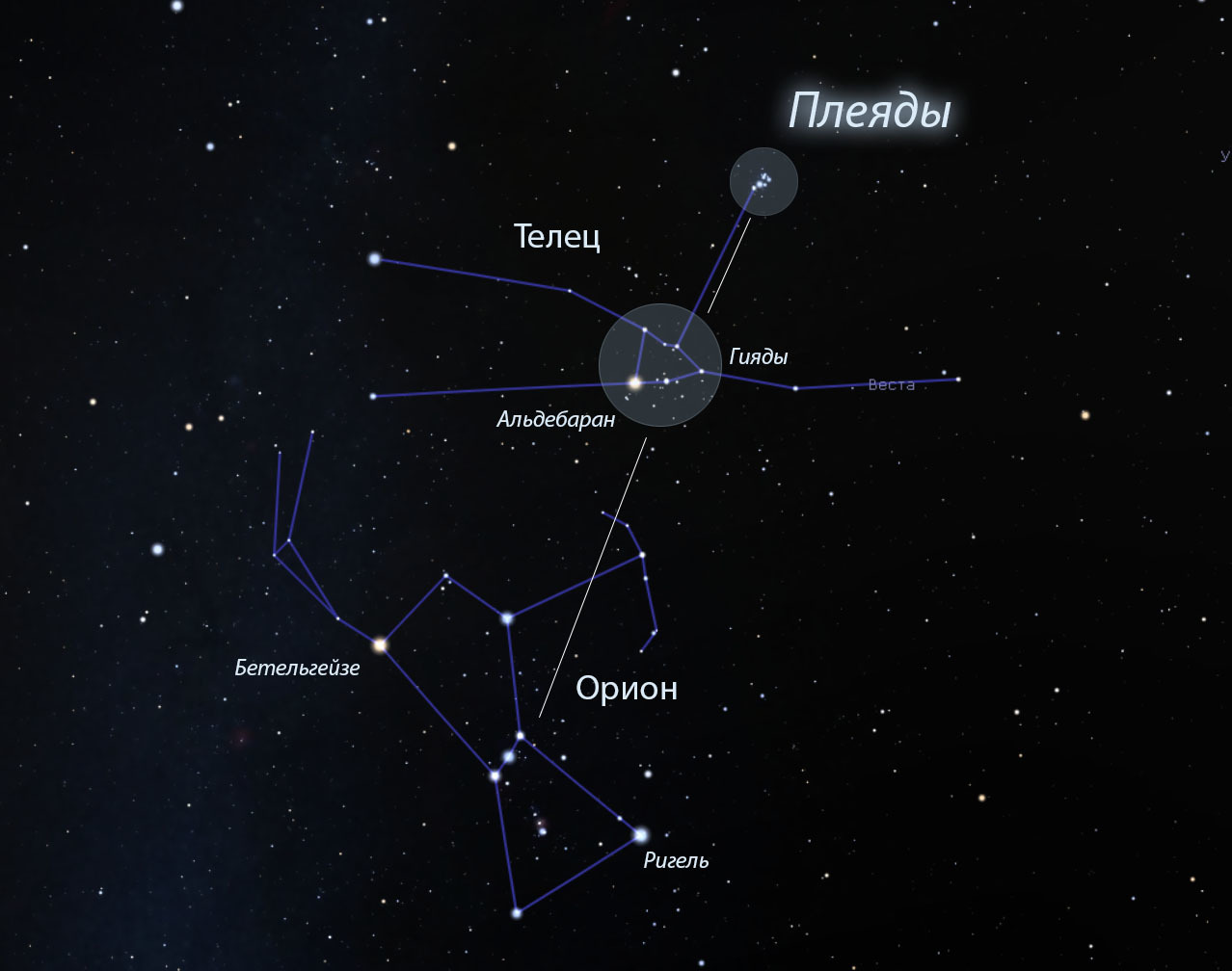 Созвездие Ориона и Плеяды
