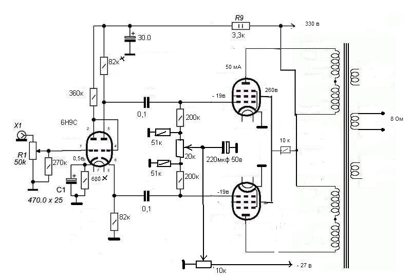 Схема усилителя ту 100 на 6р3с