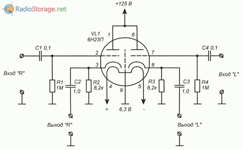Предварительный усилитель на 6н2п схема Низковольтный катодный повторитель на 6Н16Б