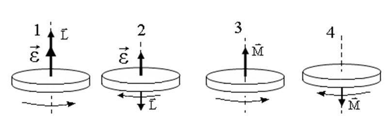 Диск вращается вокруг вертикальной оси в направлении указанном на рисунке белой стрелкой