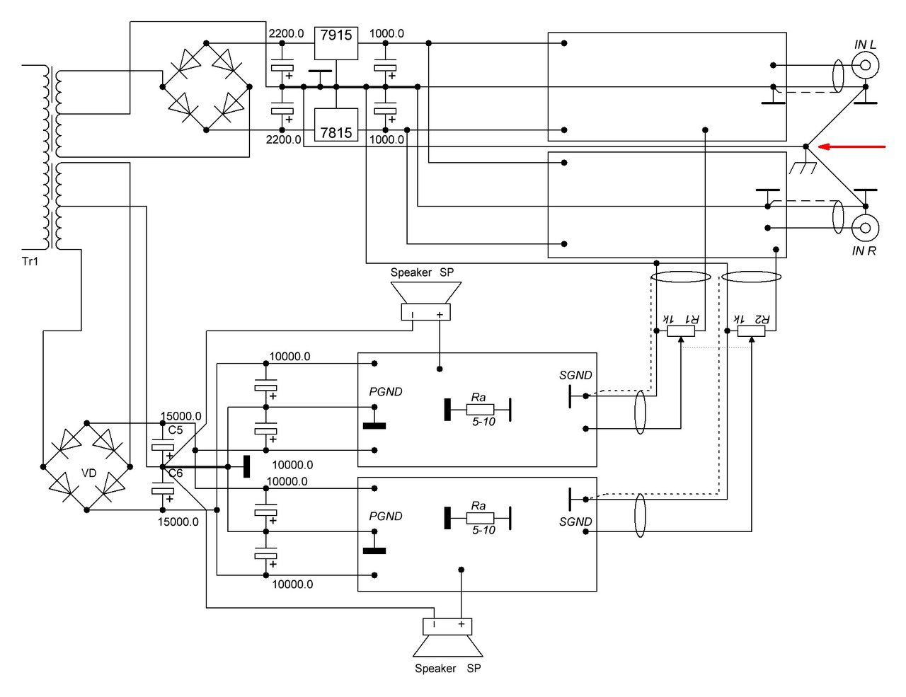 Разводка земли в усилителе схема