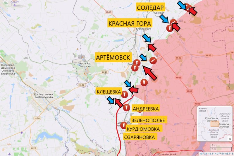 Карта украины город бахмут на карте